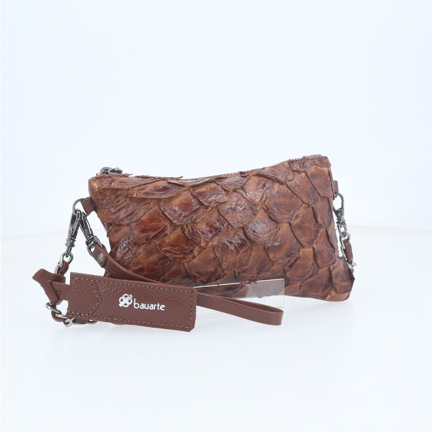 Bolsa Estilo Clutch em Couro Legítimo de Pirarucu Marrom