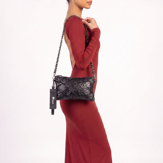 Bolsa Estilo Clutch em Couro Legítimo de Pirarucu Preto
