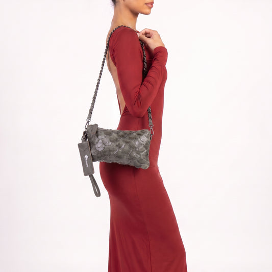 Bolsa Estilo Clutch em Couro Legítimo de Pirarucu Verde escuro