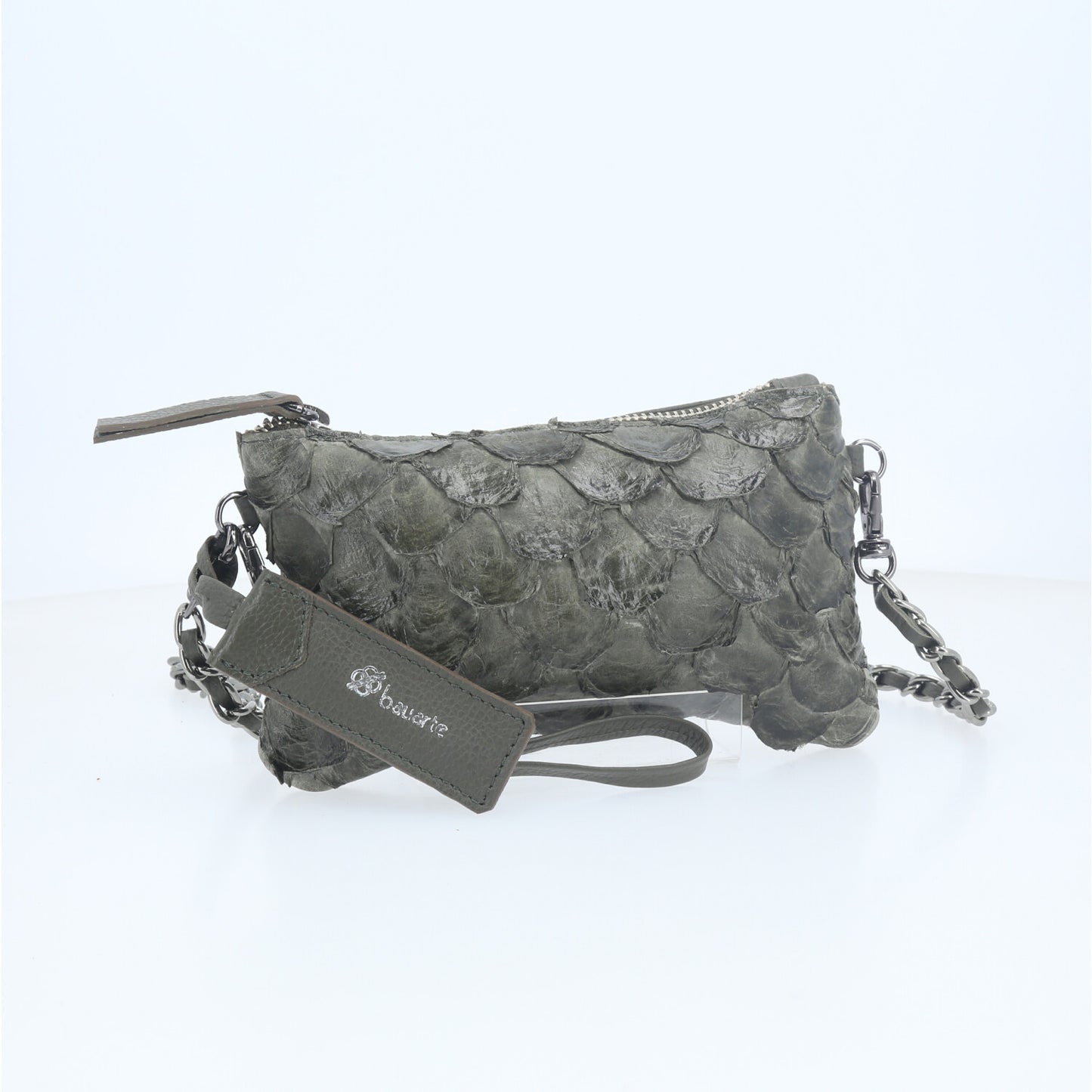 Bolsa Estilo Clutch em Couro Legítimo de Pirarucu Verde escuro