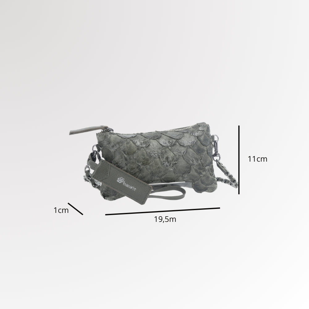 Bolsa Estilo Clutch em Couro Legítimo de Pirarucu Verde escuro