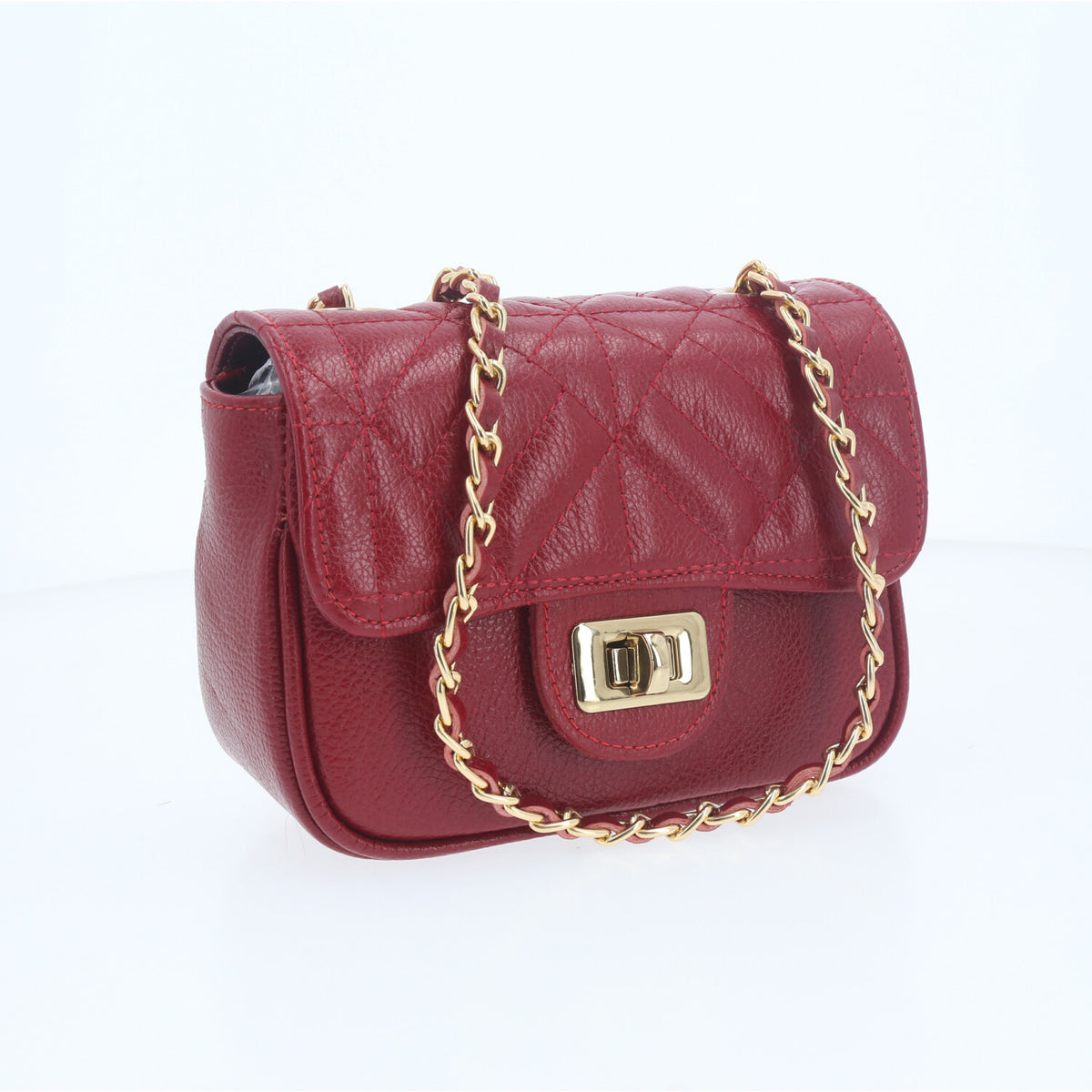 Bolsa Tiracolo em Couro Metalassê com Alça de Corrente Vermelho
