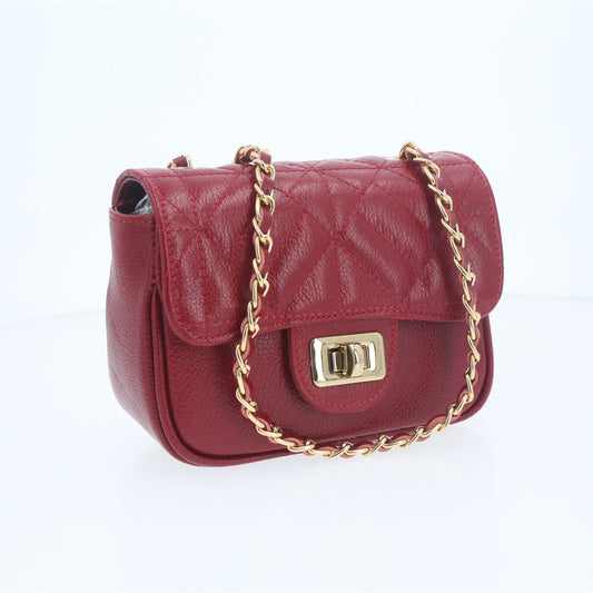 Bolsa Tiracolo em Couro Metalassê com Alça de Corrente Vermelho