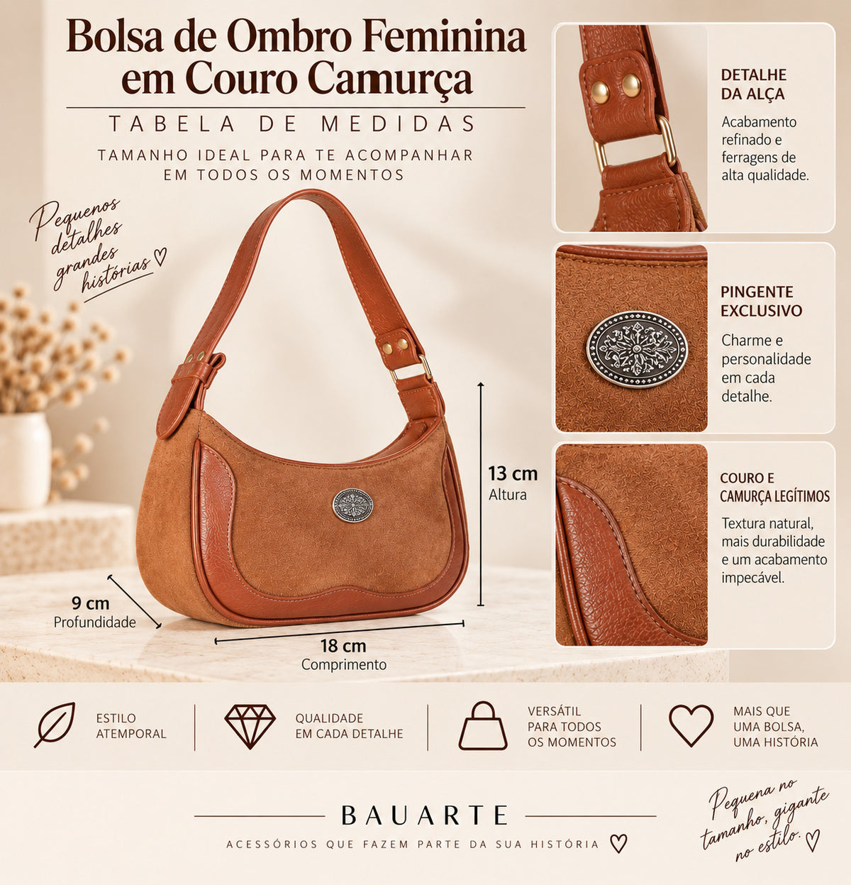 Bolsa de Ombro Feminina em Couro Camurça

 Caramelo