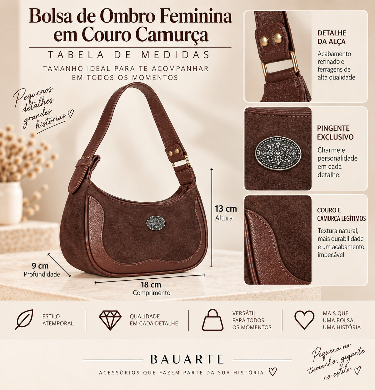 Bolsa de Ombro Feminina em Couro Camurça

 Marrom