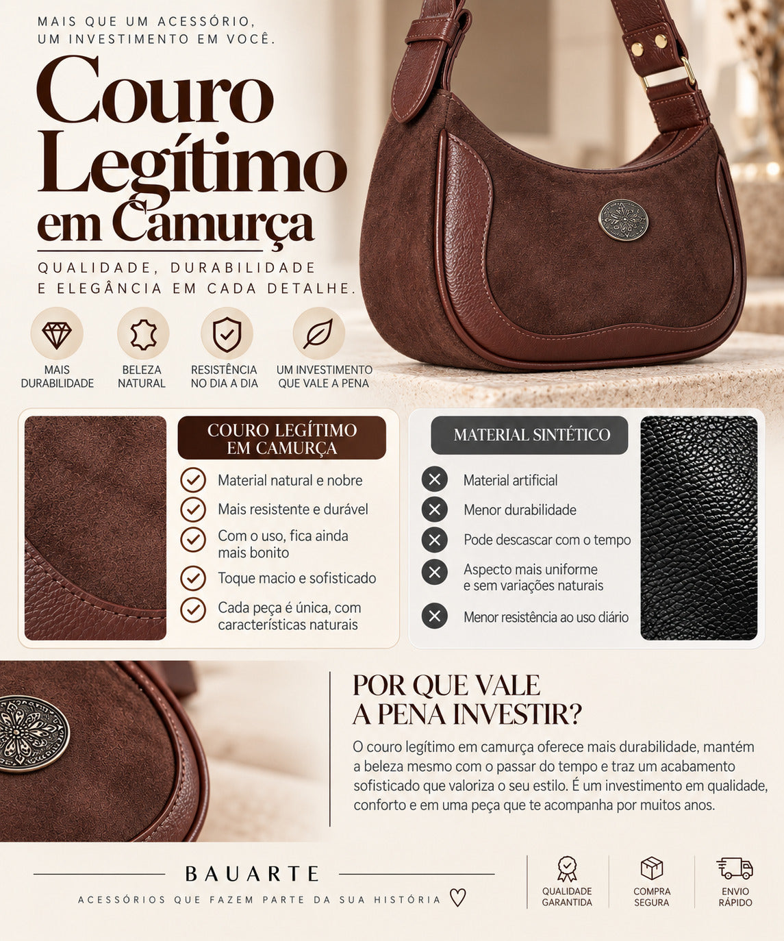 Bolsa de Ombro Feminina em Couro Camurça

 Marrom