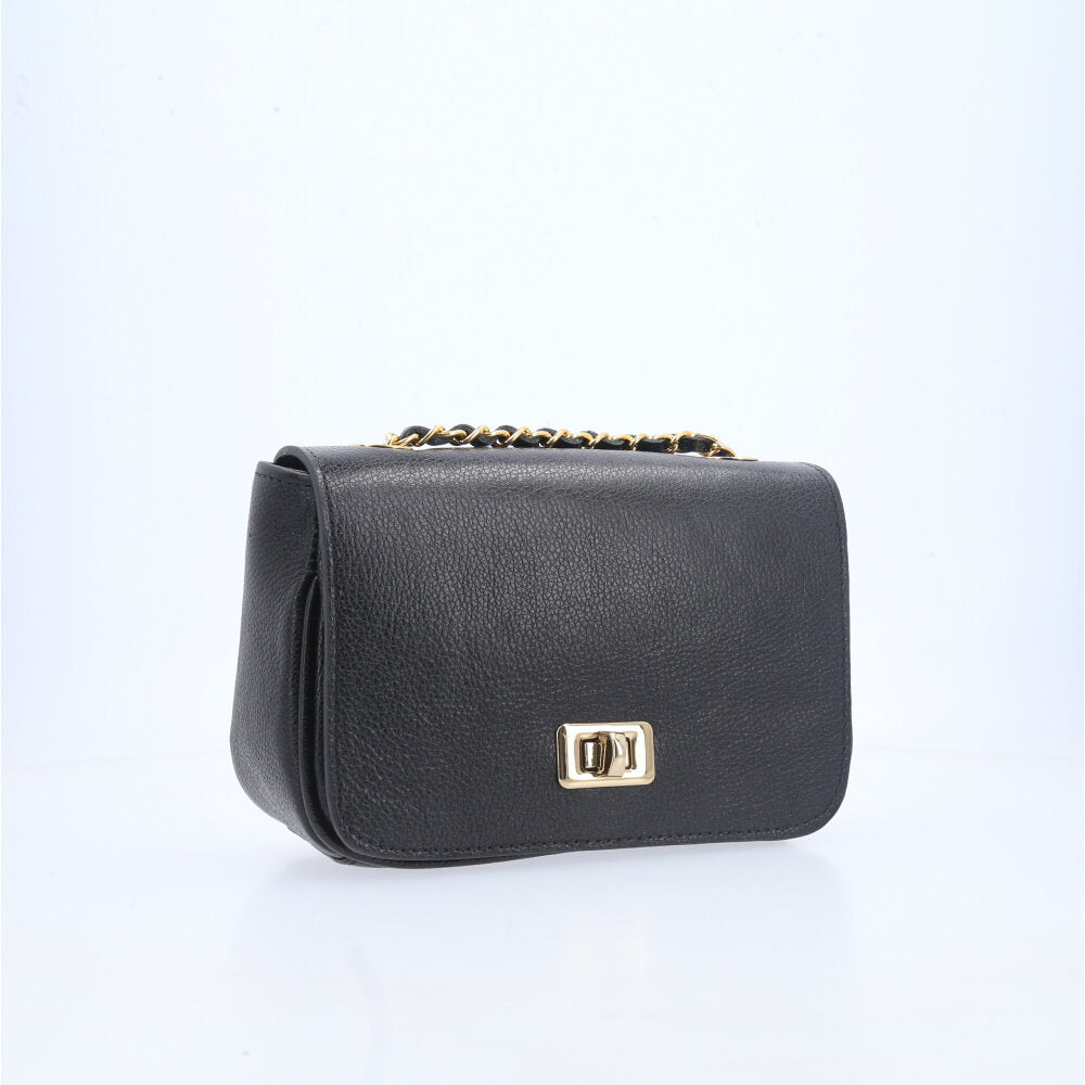 Bolsa Tiracolo em Couro com Fecho Giratório Preto