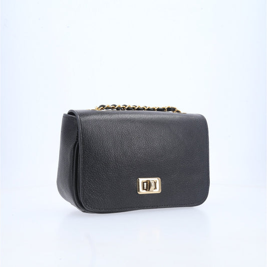 Bolsa Tiracolo em Couro com Fecho Giratório Preto