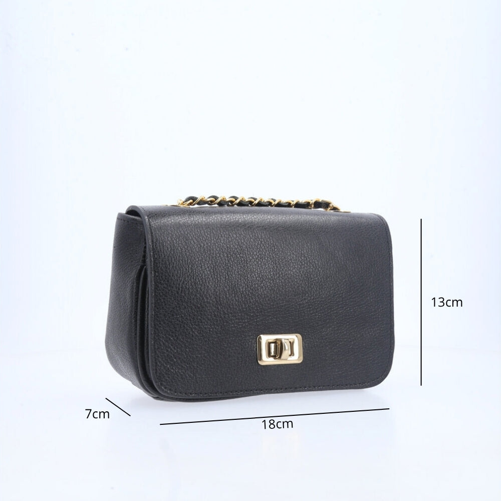 Bolsa Tiracolo em Couro com Fecho Giratório Preto