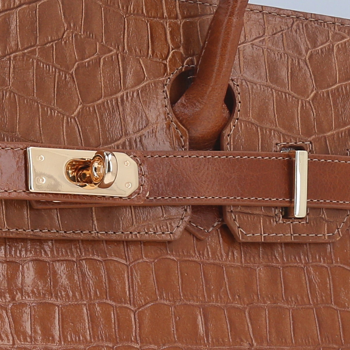 Bolsa Feminina de Couro Croco Estruturada Caramelo