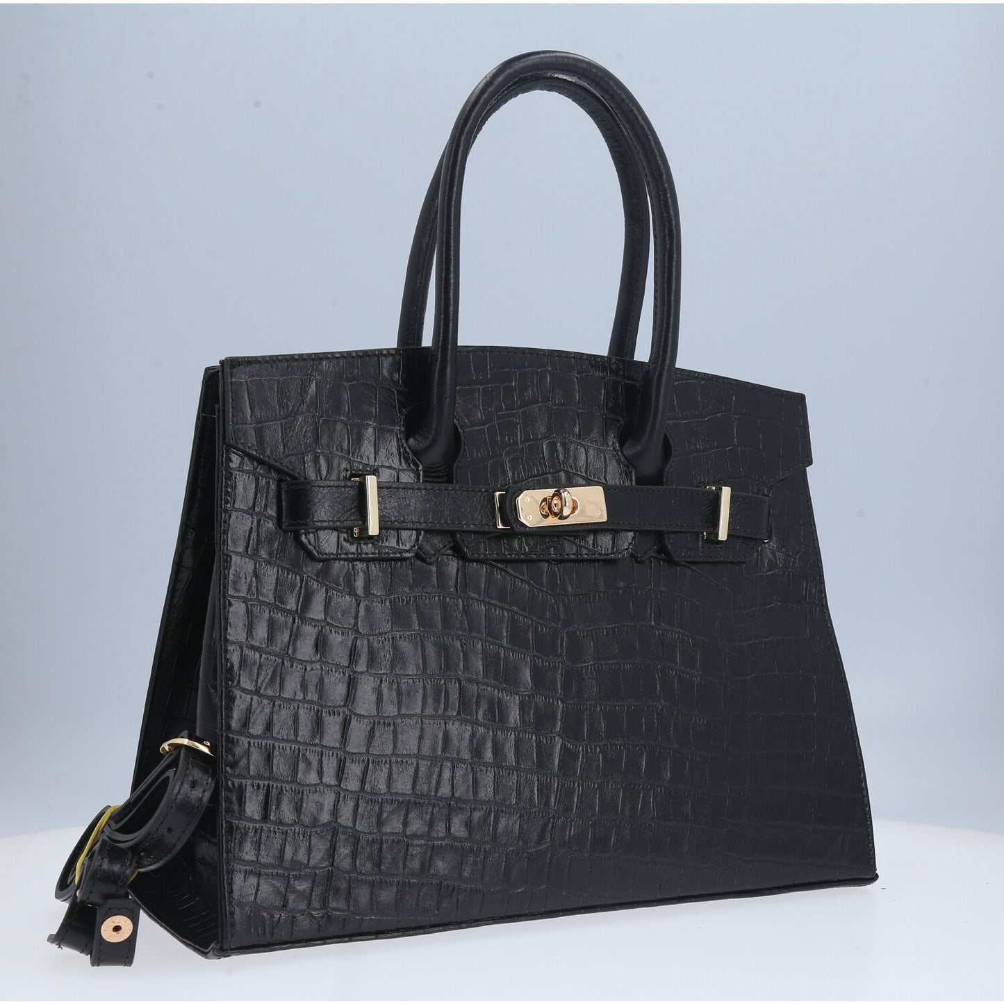 Bolsa Feminina de Couro Croco Estruturada Preto