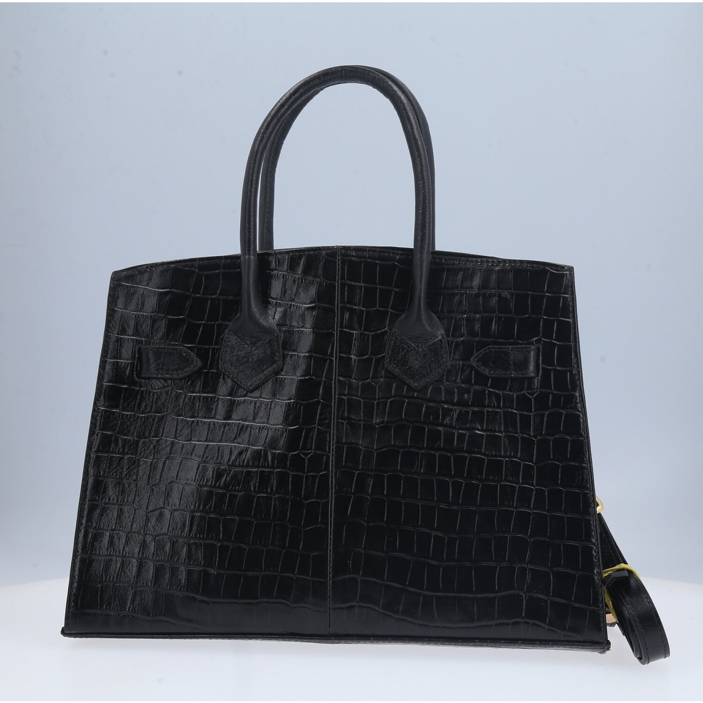 Bolsa Feminina de Couro Croco Estruturada Preto