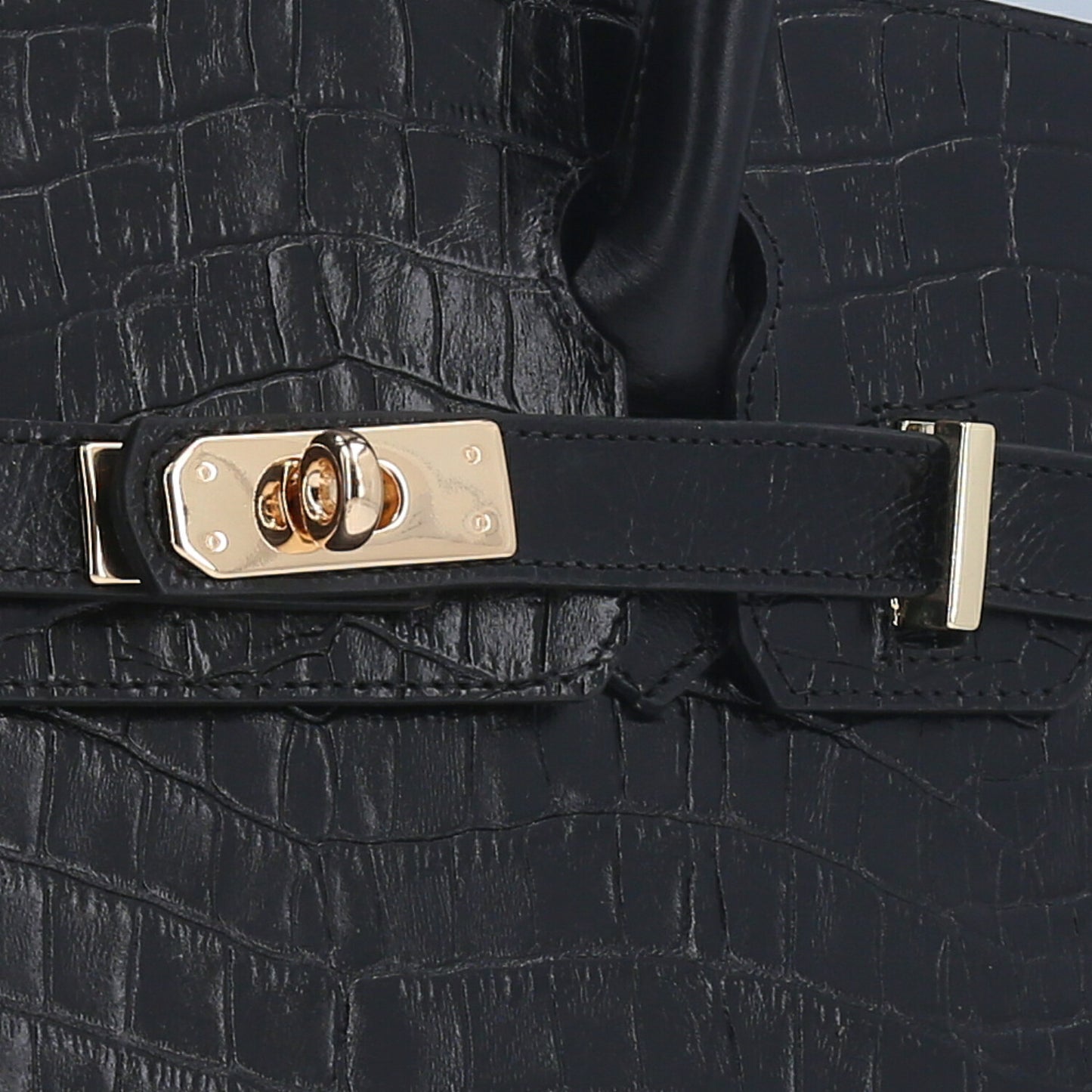 Bolsa Feminina de Couro Croco Estruturada Preto