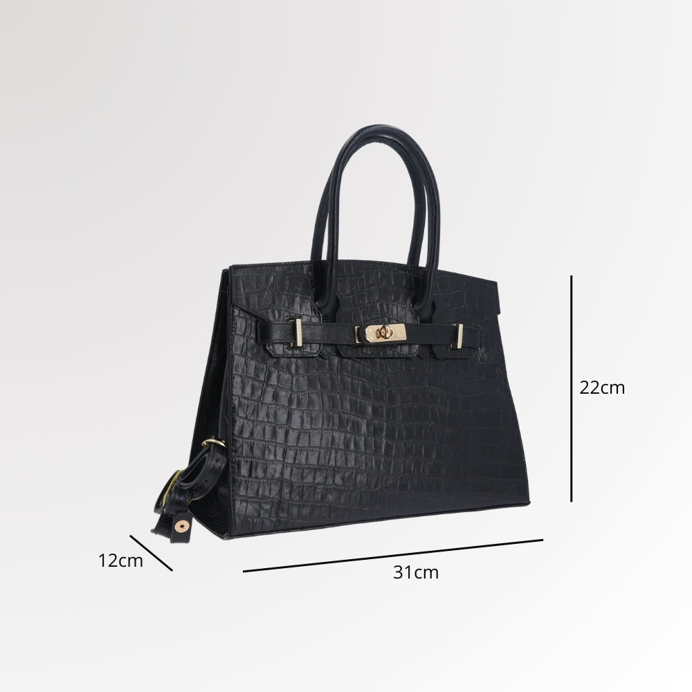 Bolsa Feminina de Couro Croco Estruturada Preto