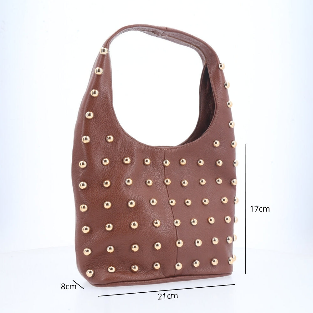 Bolsa de Ombro em Couro Legítimo com Ilhós Marrom