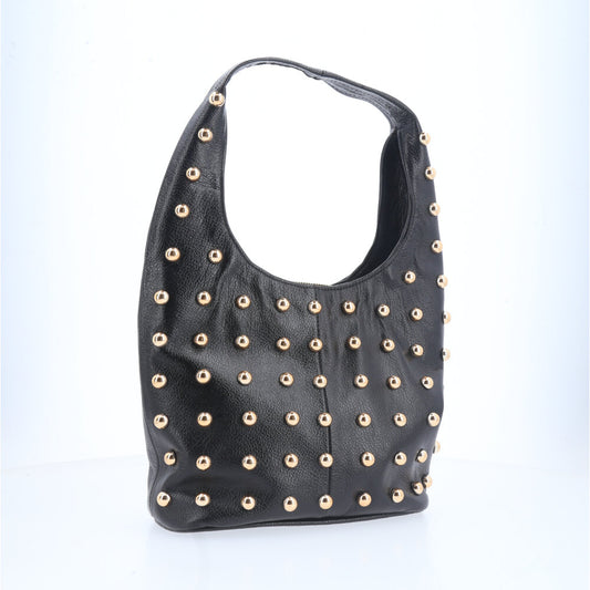 Bolsa de Ombro em Couro Legítimo com Ilhós Preto