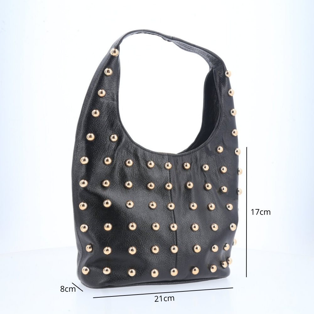 Bolsa de Ombro em Couro Legítimo com Ilhós Preto