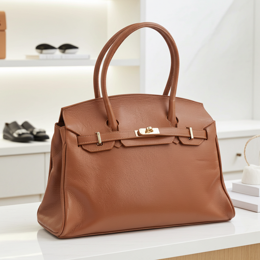 Bolsa Feminina Estruturada em Couro Caramelo