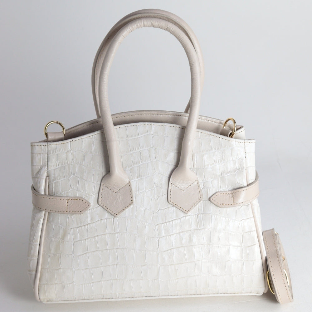 Bolsa de Ombro Feminina em Couro Croco Marfim