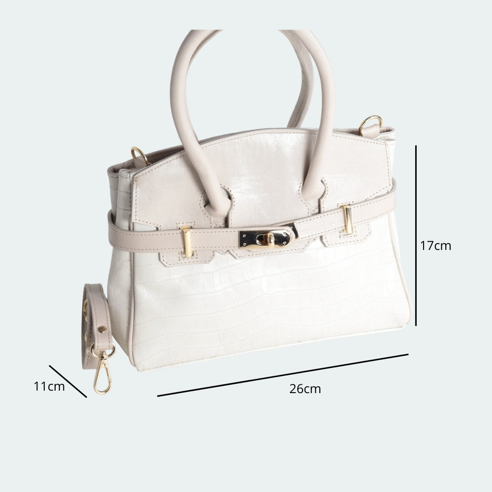 Bolsa de Ombro Feminina em Couro Croco Marfim