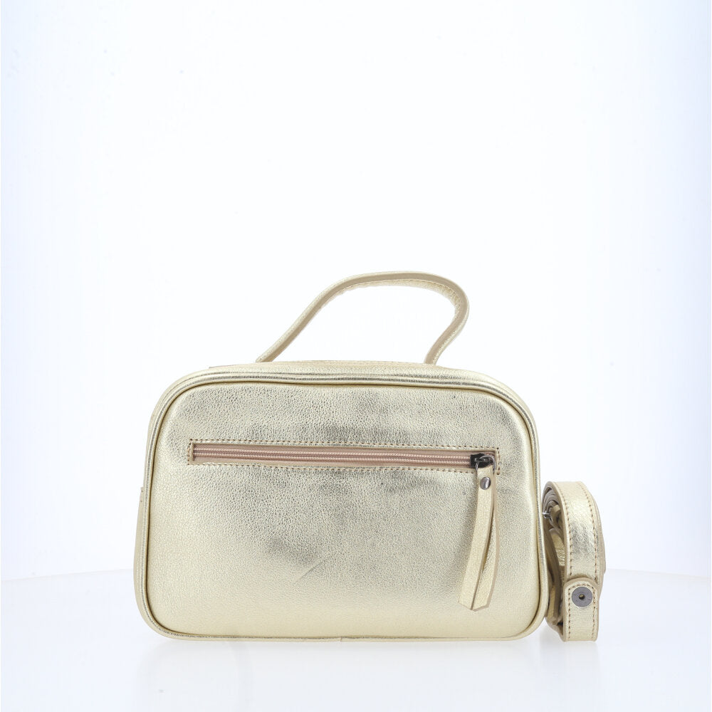 Bolsa de Couro Baú Feminina Metalizada Ouro