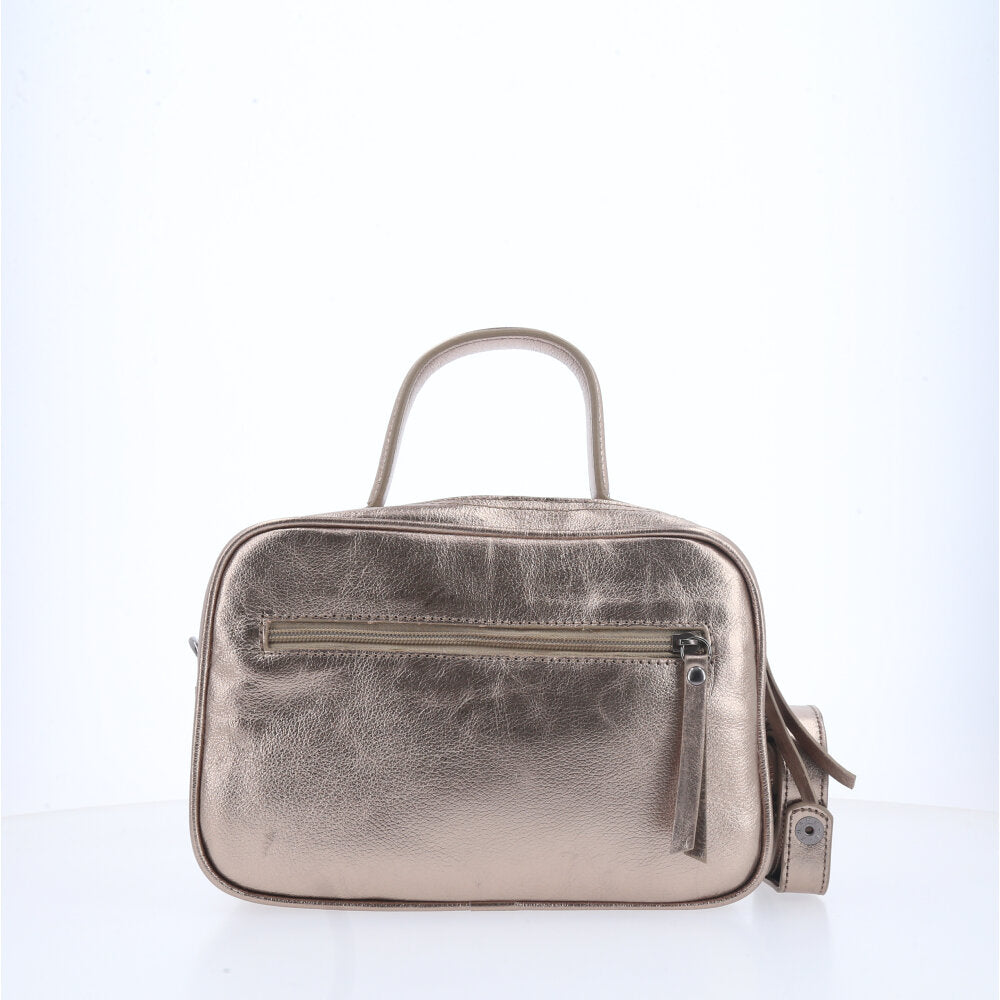 Bolsa de Couro Baú Feminina Metalizada Prata velha
