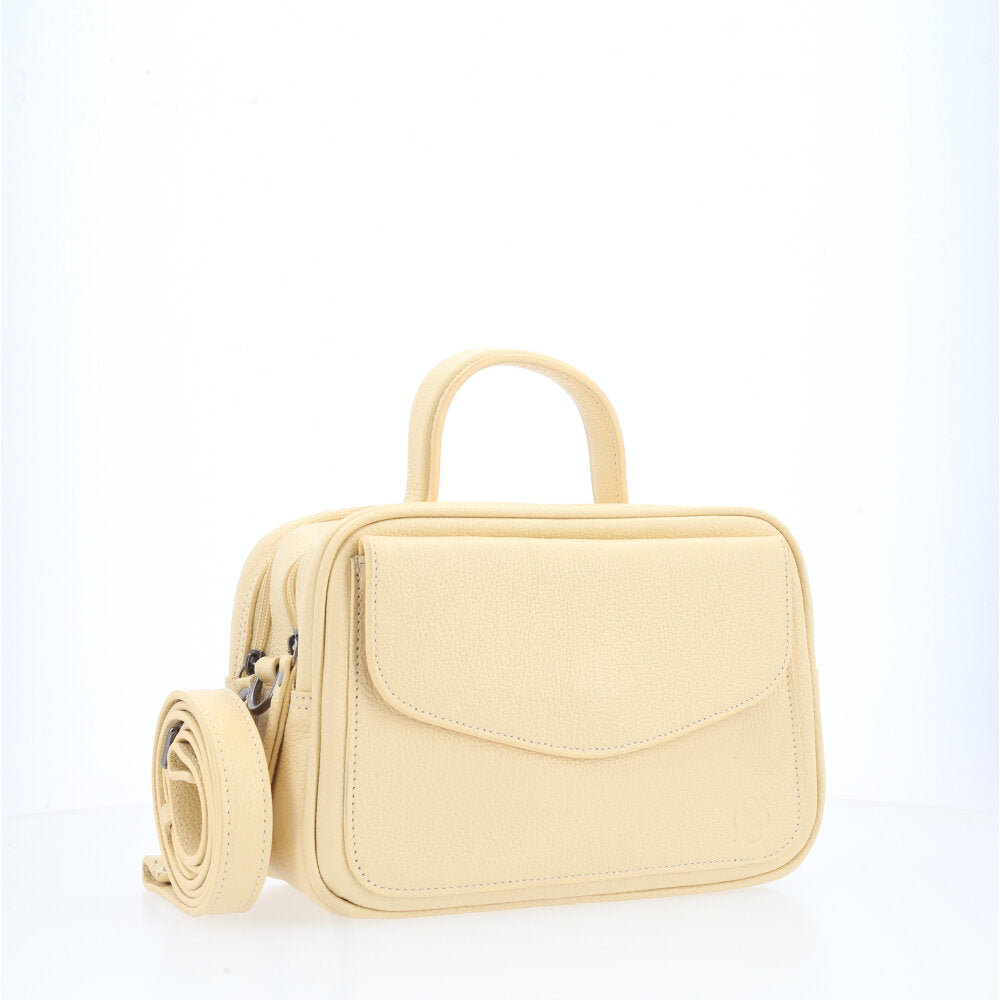 Bolsa de Couro Legítimo Feminina Baú Amarelo