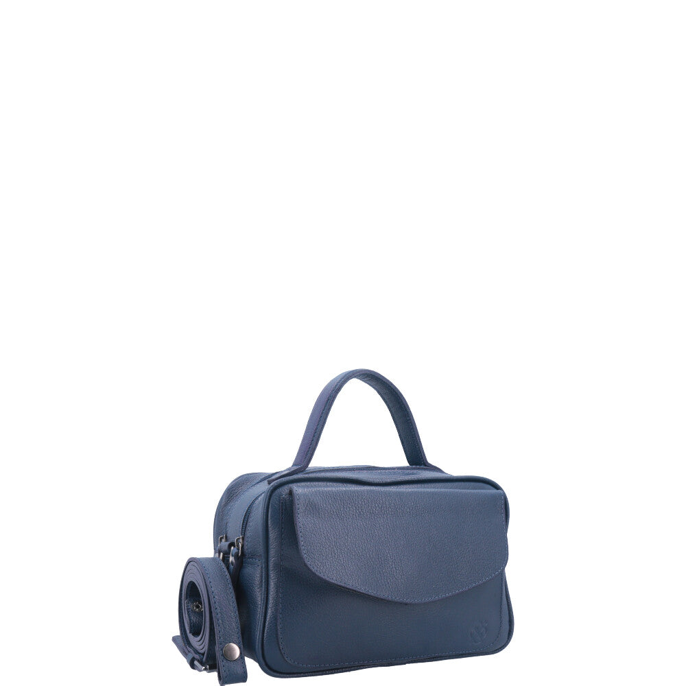 Bolsa Baú em Couro Legitimo com Alça Dupla Removível Azul