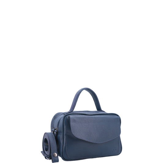 Bolsa Baú em Couro Legitimo com Alça Dupla Removível Azul