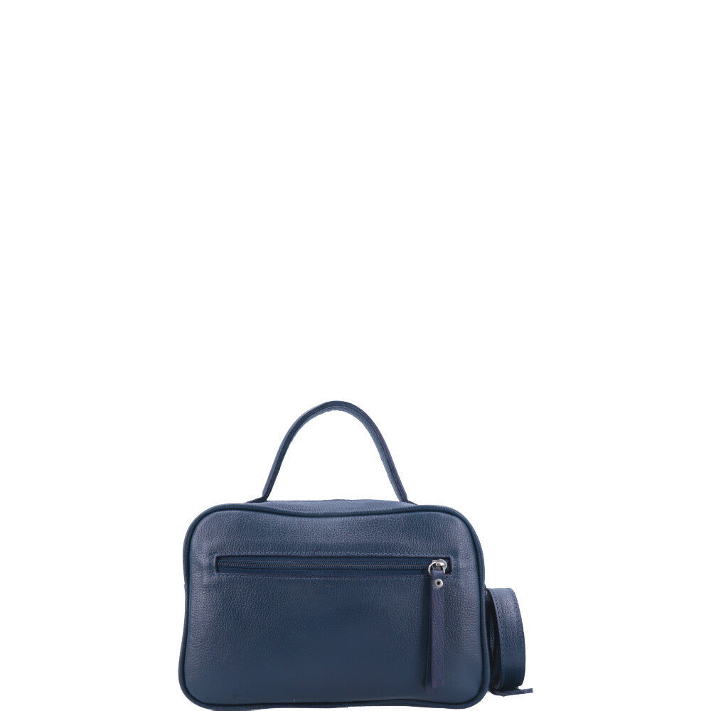 Bolsa Baú em Couro Legitimo com Alça Dupla Removível Azul