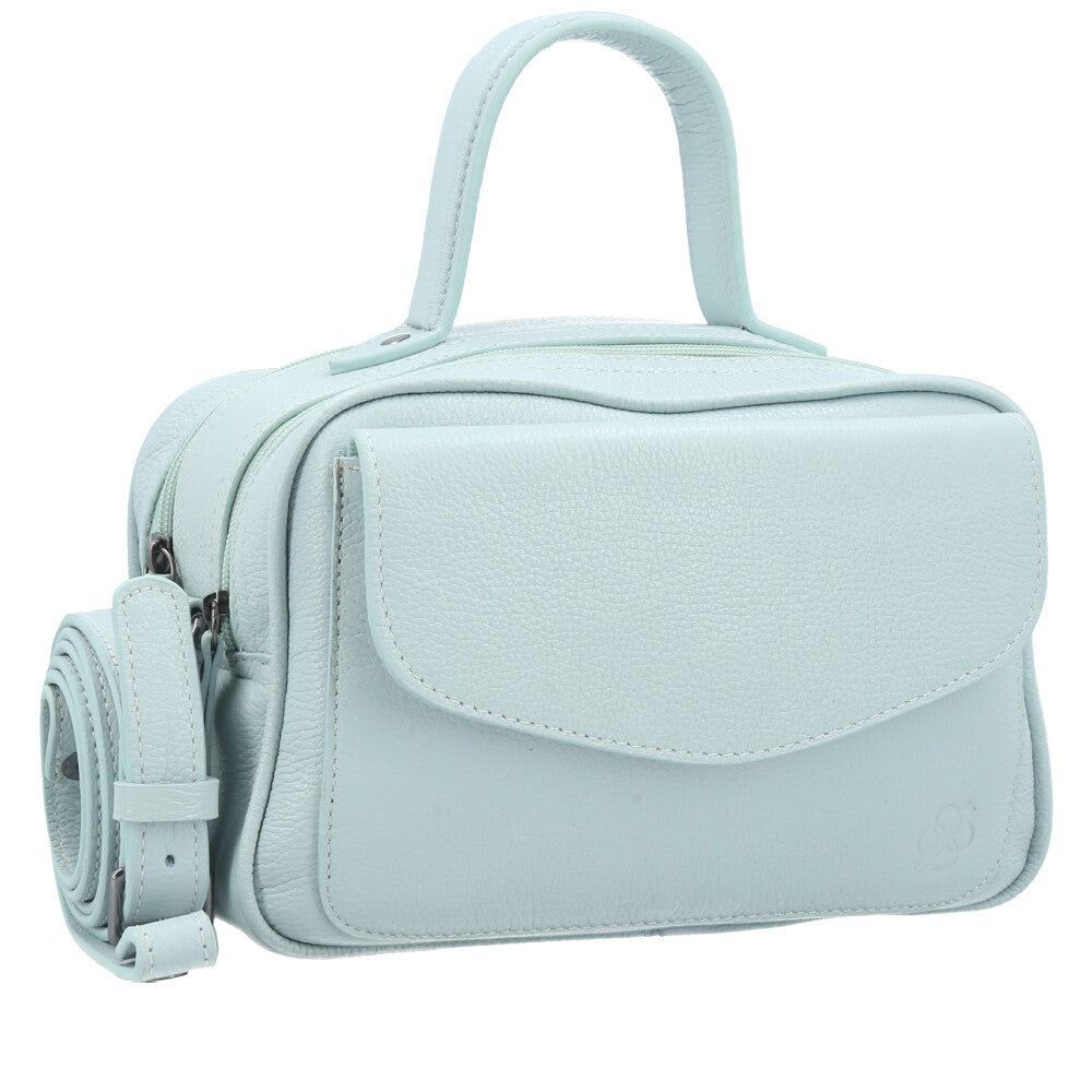 Bolsa Baú em Couro Legitimo com Alça Dupla Removível Azul claro