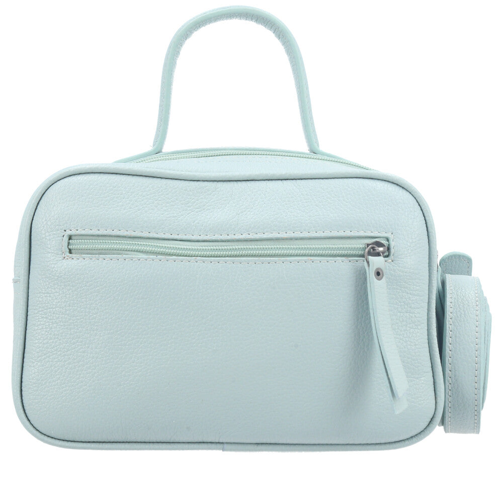 Bolsa Baú em Couro Legitimo com Alça Dupla Removível Azul claro