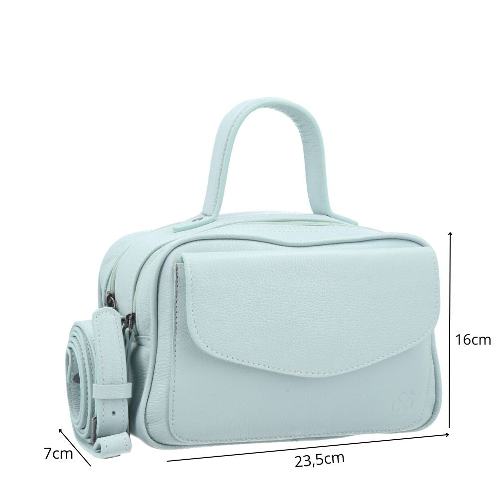 Bolsa Baú em Couro Legitimo com Alça Dupla Removível Azul claro