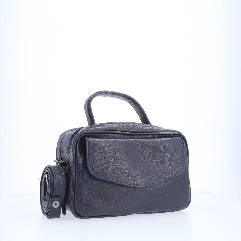 Bolsa de Couro Legítimo Feminina Baú Azul escuro