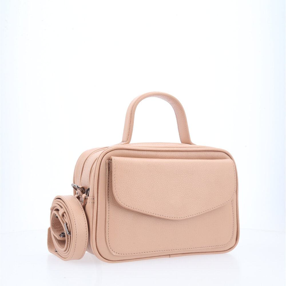 Bolsa de Couro Legítimo Feminina Baú Bege