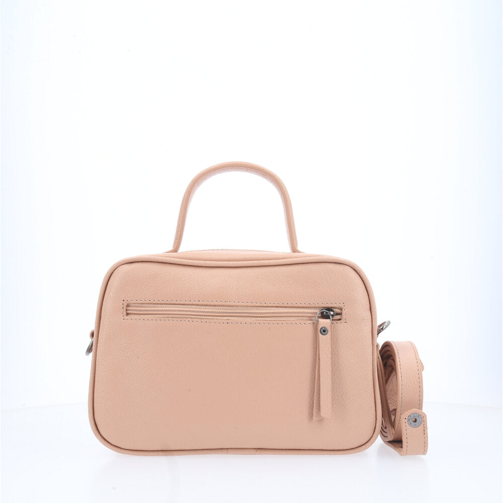 Bolsa de Couro Legítimo Feminina Baú Bege