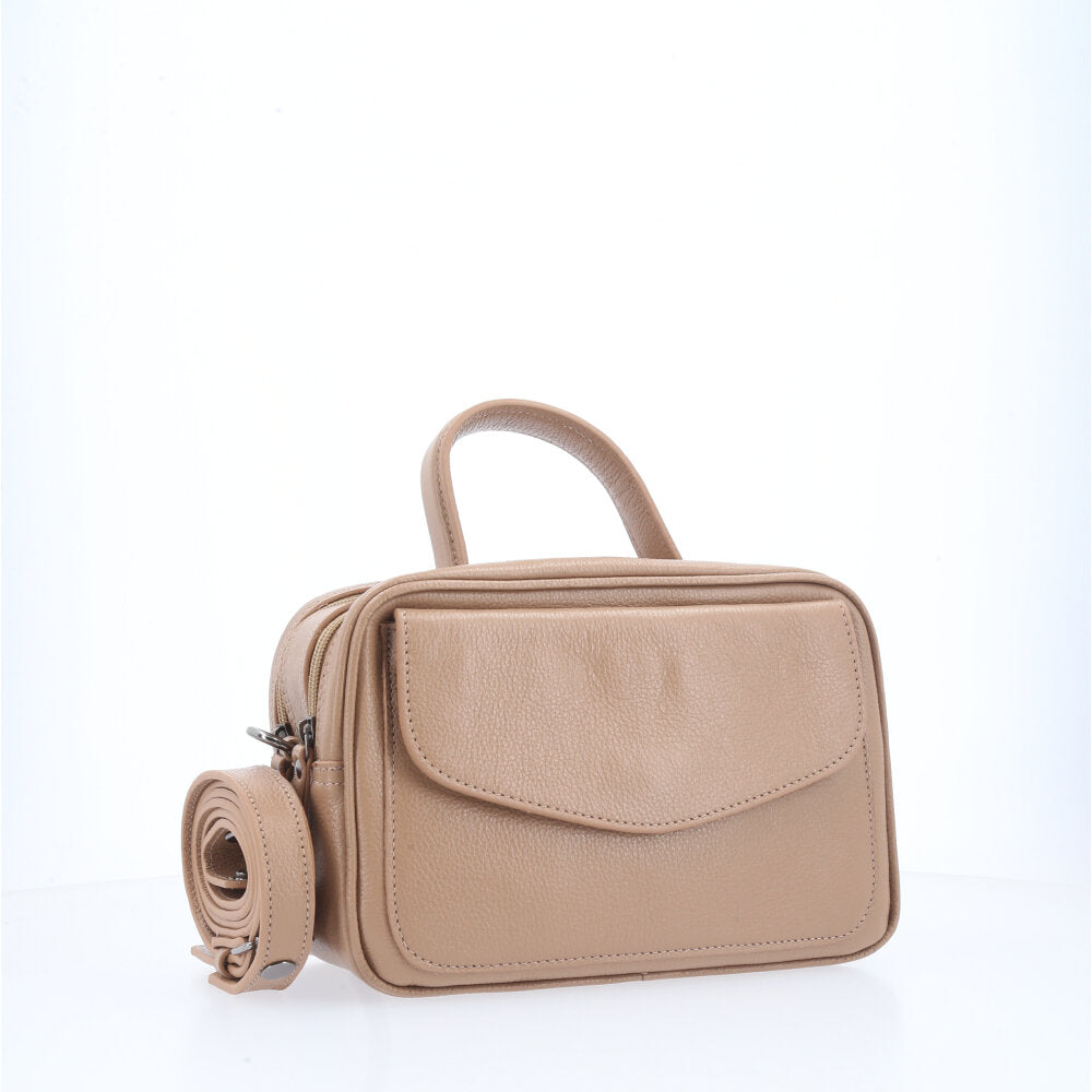 Bolsa de Couro Legítimo Feminina Baú Bege escuro