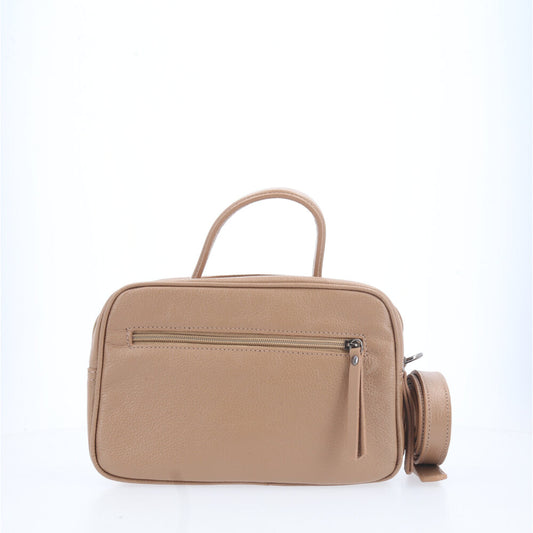 Bolsa de Couro Legítimo Feminina Baú Bege escuro