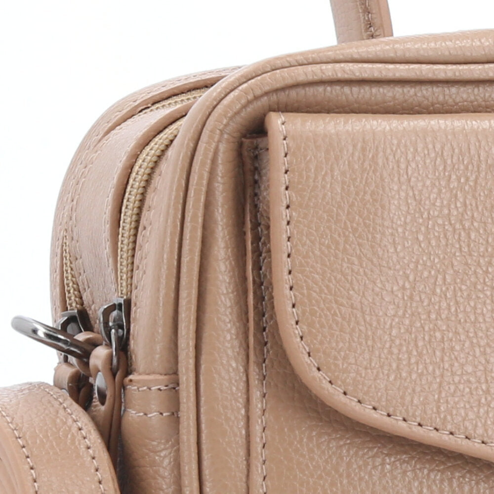 Bolsa de Couro Legítimo Feminina Baú Bege escuro