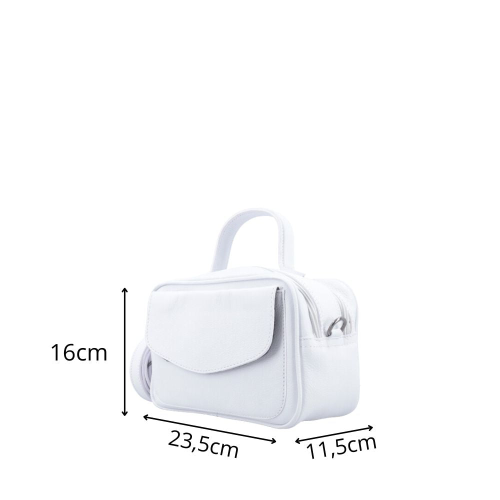 Bolsa Baú em Couro Legitimo com Alça Dupla Removível Branco