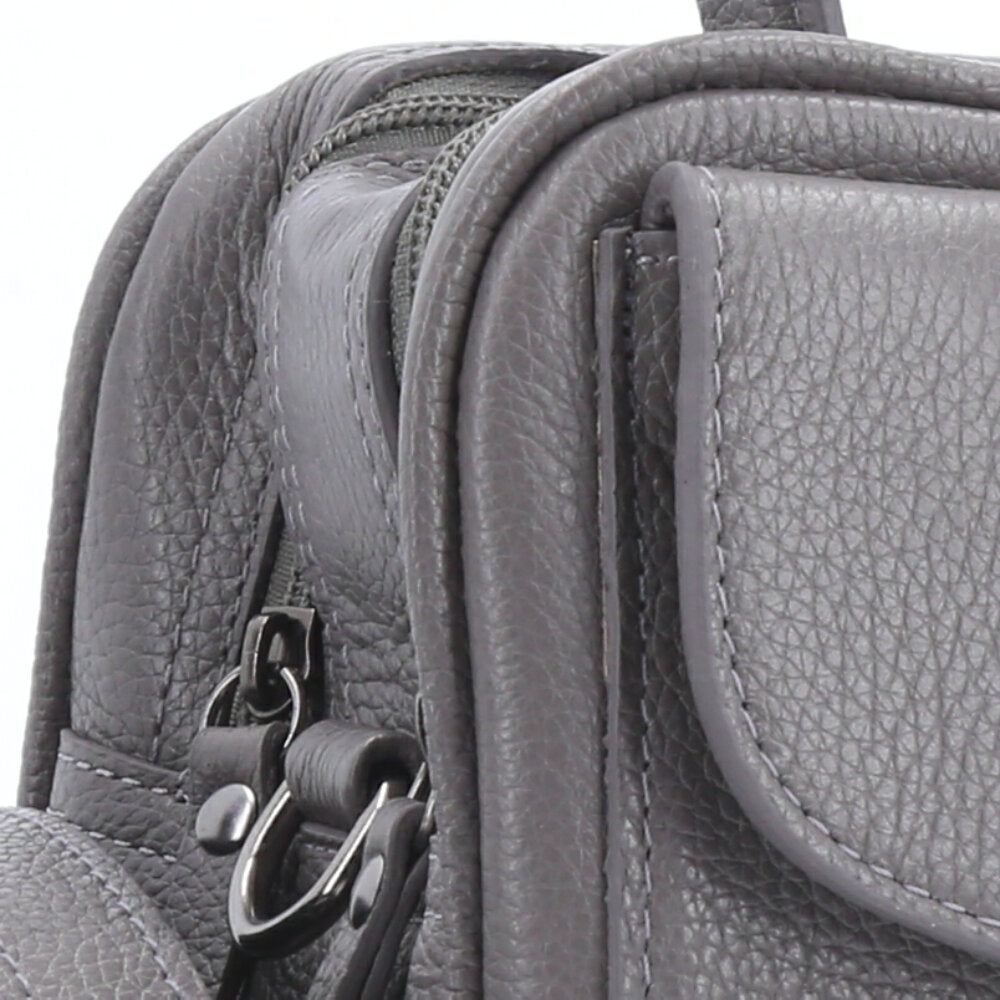 Bolsa Baú em Couro Legitimo com Alça Dupla Removível Cinza