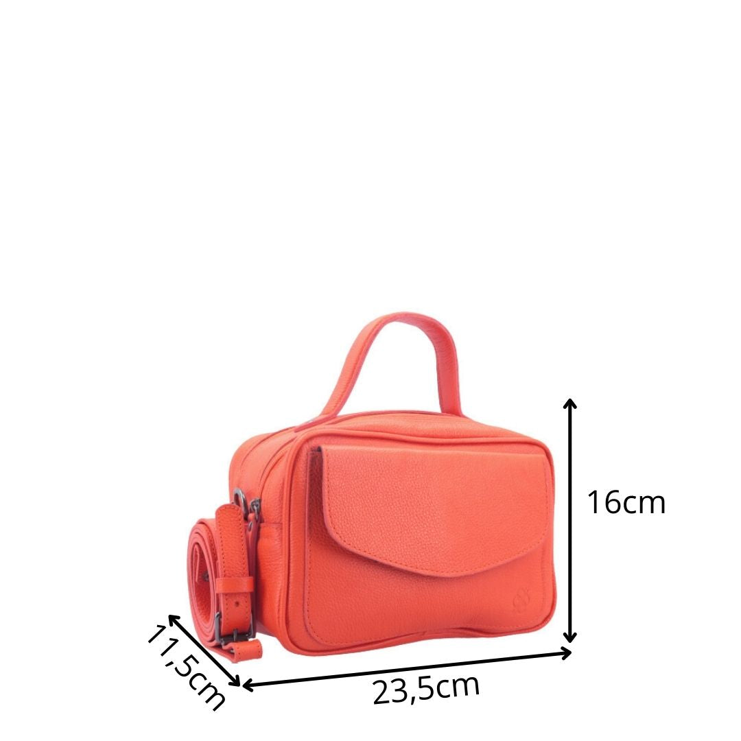 Bolsa Baú em Couro Legitimo com Alça Dupla Removível Laranja