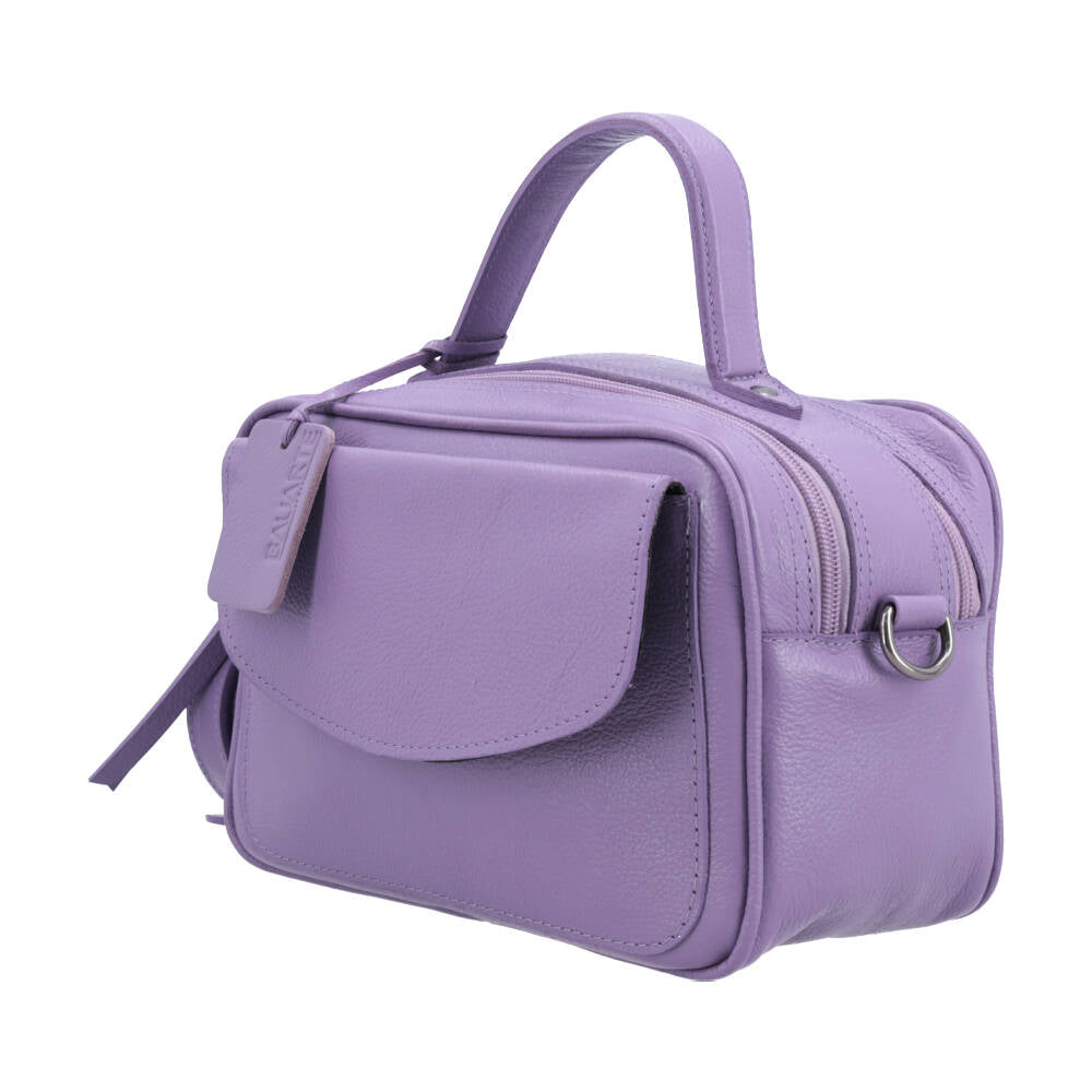 Bolsa Baú em Couro Legitimo com Alça Dupla Removível Lilas