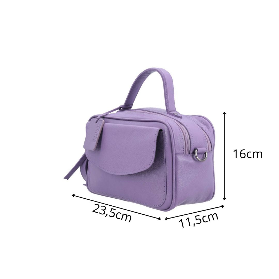 Bolsa Baú em Couro Legitimo com Alça Dupla Removível Lilas