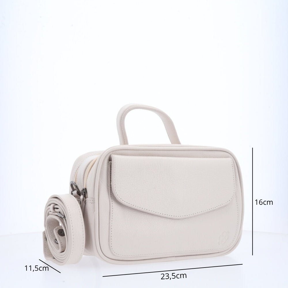 Bolsa de Couro Legítimo Feminina Baú Marfim