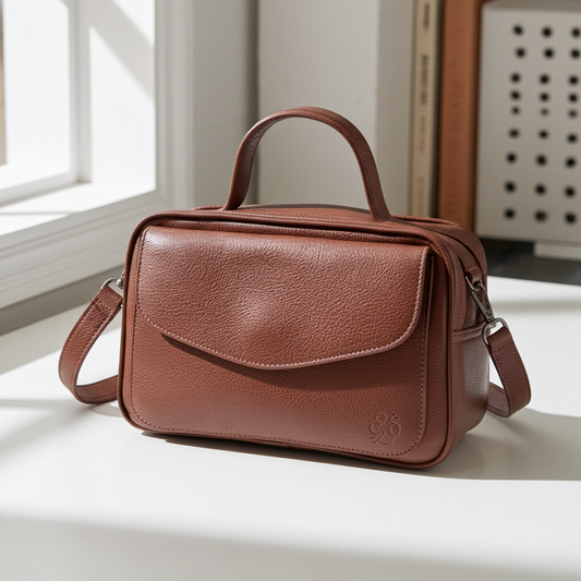 Bolsa Baú em Couro Legitimo com Alça Dupla Removível Marrom