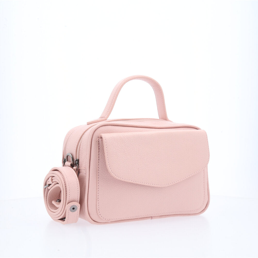 Bolsa Baú em Couro Legitimo com Alça Dupla Removível Rosa claro