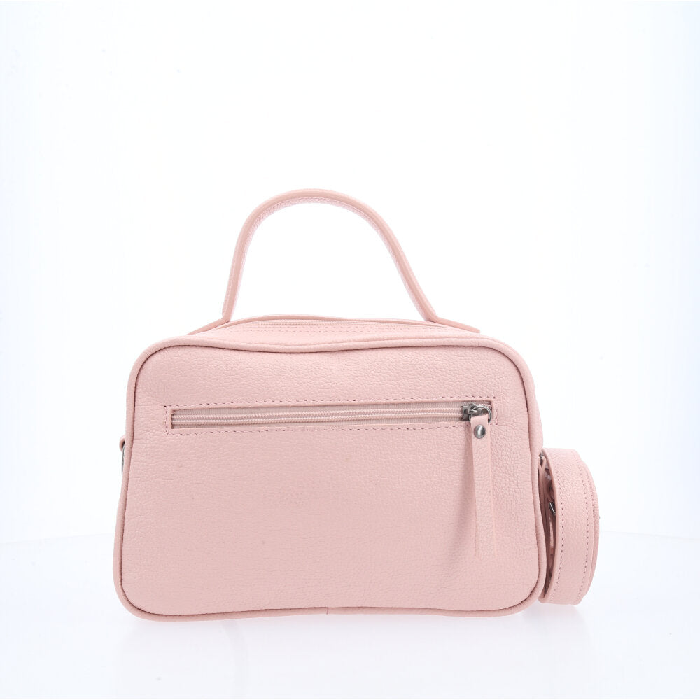 Bolsa Baú em Couro Legitimo com Alça Dupla Removível Rosa claro