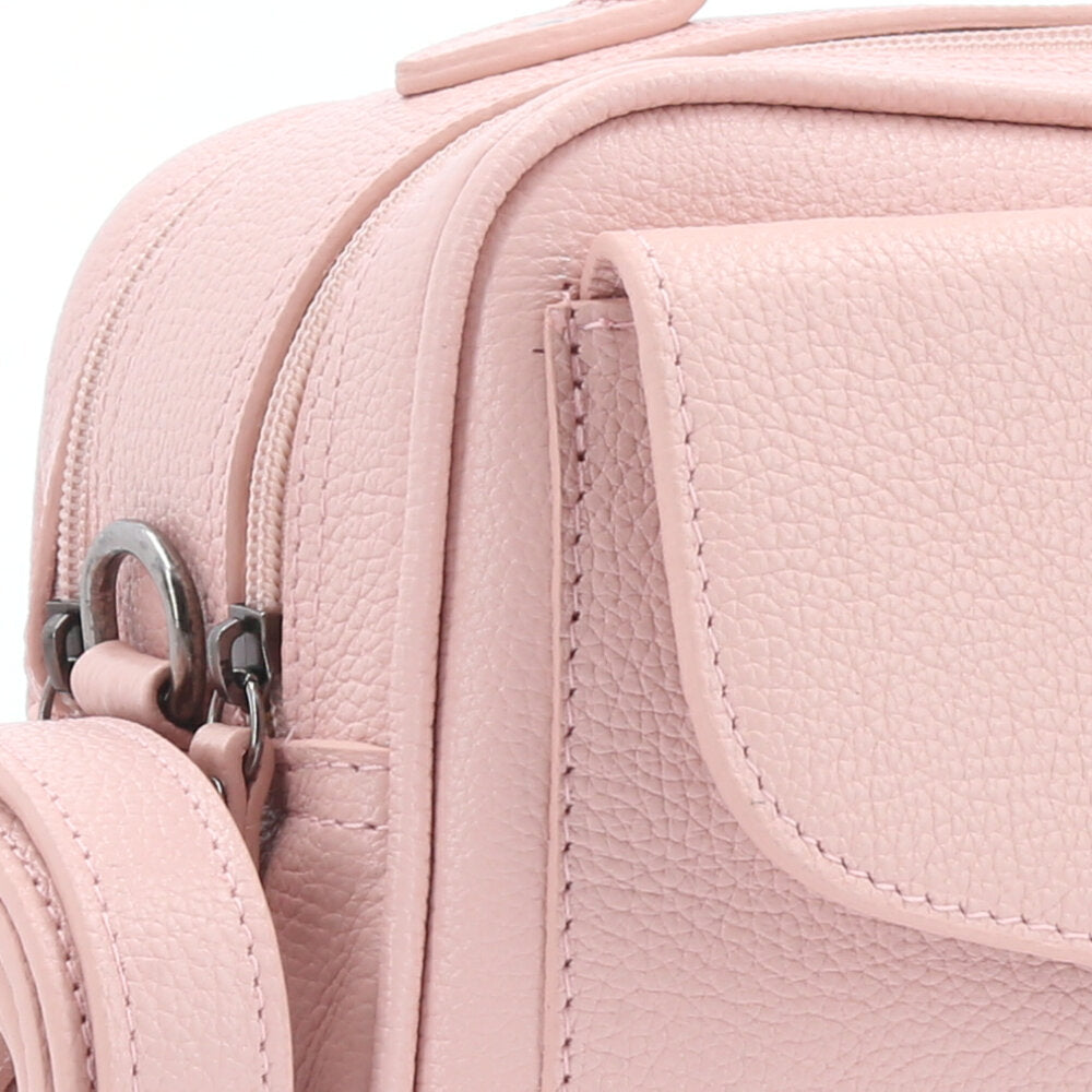 Bolsa Baú em Couro Legitimo com Alça Dupla Removível Rosa claro