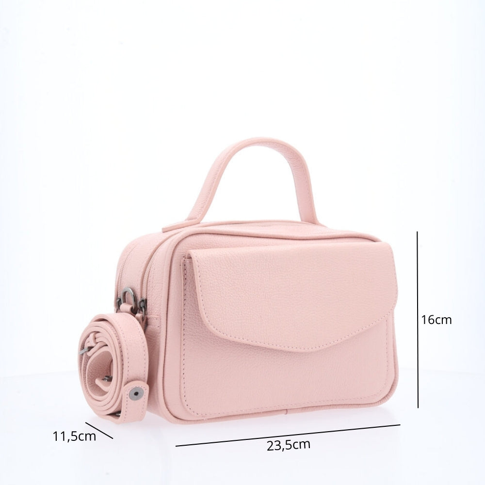 Bolsa Baú em Couro Legitimo com Alça Dupla Removível Rosa claro